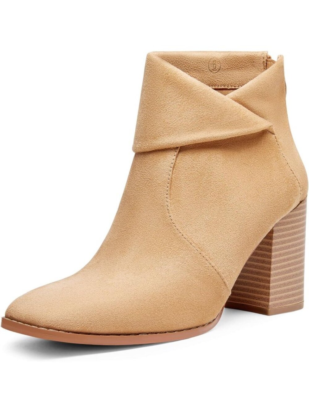 Women's Camel Suede Square Toe Ankle Boots High Chunky Stacked Heels Criss Cross
